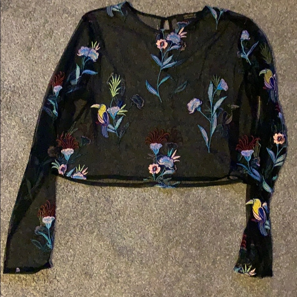 Sheer Long Sleeve Crop Top x Forever 21